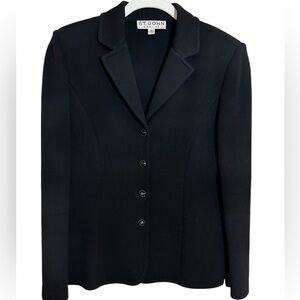 St John Basics Black Santana Knit Vintage Blazer Old Money Enamel Buttons Size 2
